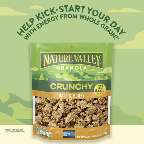 Nature Valley Crunchy Granola, Oats And Honey Granola, Resealable Snack Pouch, 16 Oz