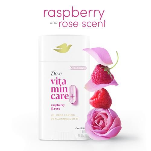 Dove Vitamincare+ Aluminum Free Deodorant Stick For 72H Odor Protection Raspberry & Rose Breathable Deodorant For Women 2.6 Oz