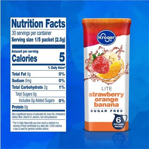 Kroger Lite Zero Sugar Strawberry Orange Banana Drink Mix Packets 6 packets