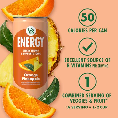 V8 +Energy Orange Pineapple Juice Energy Drink, 8 Fl Oz Can (12 Pack)