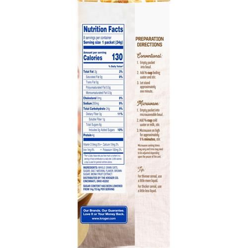 Kroger Maple & Brown Sugar Less Sugar Instant Oatmeal 8 ct