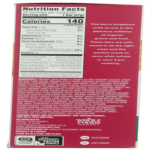 Whole Foods Market Organic Mixed Berry Fruit And Grain Bars, 20.8 Ounce, 16 Count