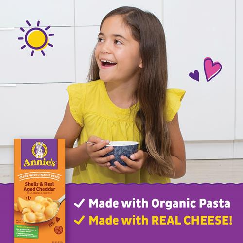 Annies Shells And Real Aged Cheddar Mac And Cheese With Organic Pasta, Made With Real Cheese, Dinner Side Or Snacks, 6 Oz