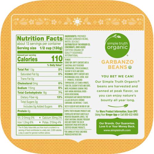 Simple Truth Organic Garbanzo Beans 4 ct / 15 oz