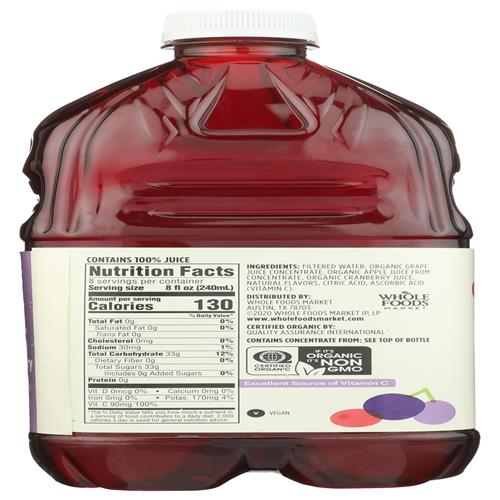 Whole Foods Market Organic Grape-Cranberry Juice Blend, 64 Fl Oz