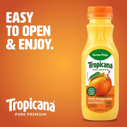 Tropicana Pure Premium 100% Orange Juice Original, Some Pulp, Single Serve, 11 Fl Oz Bottle