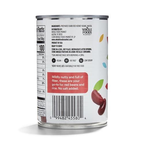 Whole Foods Market, Dark Red Kidney Beans No Salt Added, 15.5 Oz