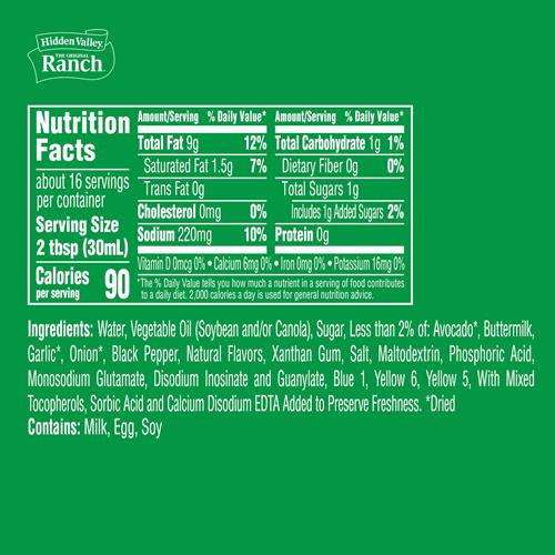Hidden Valley Avocado Ranch Topping And Dressing, 16 Fluid Ounce Bottle (Package May Vary)