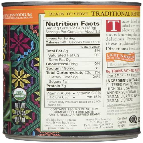 Amys Beans Refried Traditional Low Sodium Organic, 15.4 Ounce