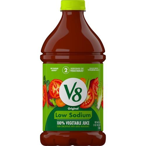 V8 Low Sodium Original 100% Vegetable Juice, 46 Fl Oz Bottle