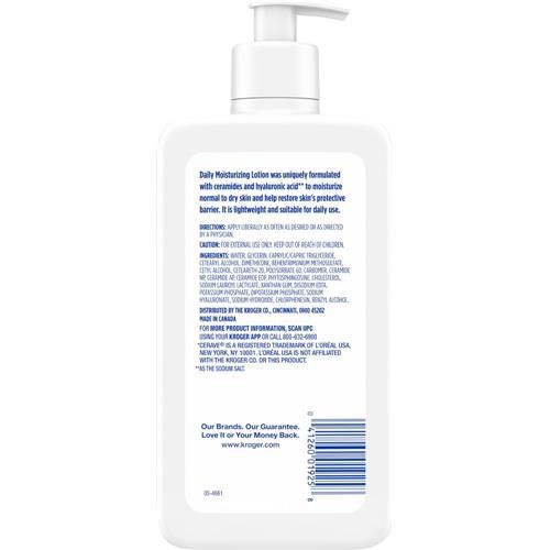 Kroger Daily Moisturizing Body Lotion with Ceramides + Hyaluronic Acid to Restore + Moisturize Skin 12 fl oz