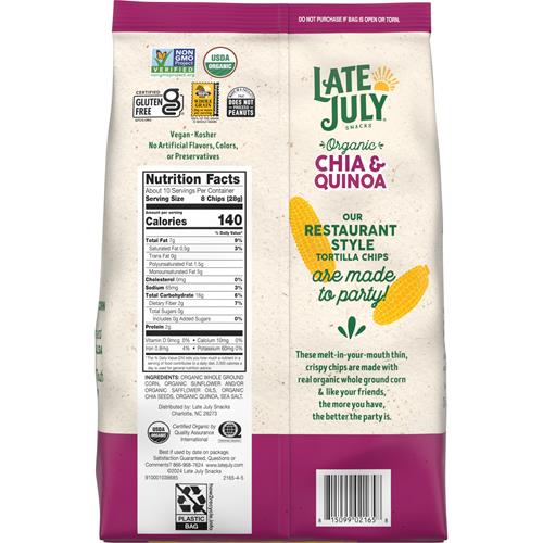 Late July Snacks Thin And Crispy Organic Tortilla Chips With Chia And Quinoa, 10.1 Oz Bag