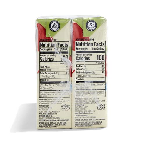 Whole Foods Market Organic Apple Juice Boxes, 6.75 Fl Oz (Pack Of 4)