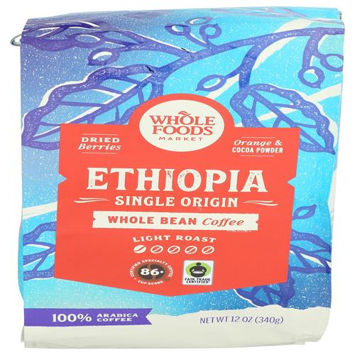 Whole Foods Market, Ethiopia Coffee, Light Roast, Whole Bean, 12 Ounce