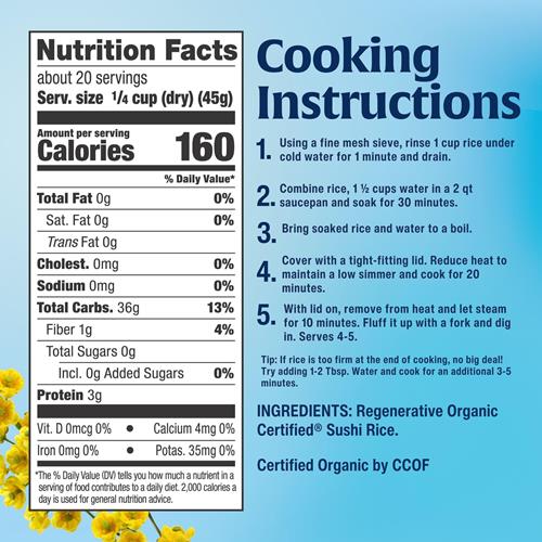 Lundberg Sushi Rice, Sticky White Japanese-Style Short Grains, Regenerative Organic Certified, 32 Oz