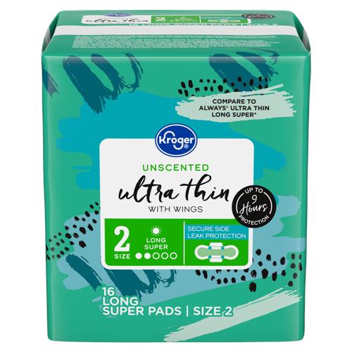 Kroger Ultra Thin with Wings Long Size 2 Super Pads Unscented 16 ct