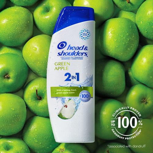 Head And Shoulders 2 In 1 Dandruff Shampoo And Conditioner, Green Apple, 12.5 Oz