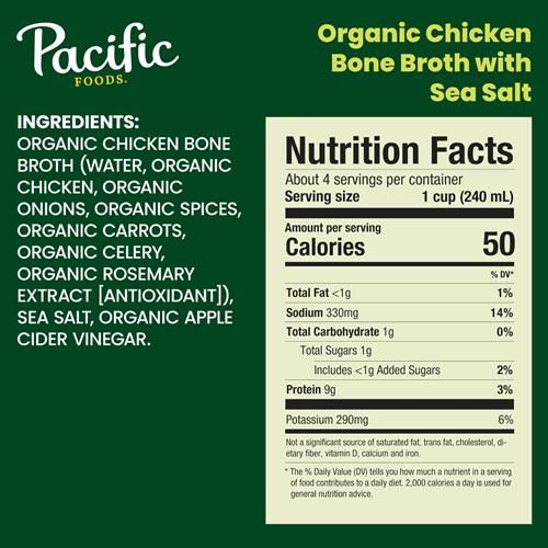 Pacific Foods Organic Chicken Bone Broth With Sea Salt, 32 Oz Carton