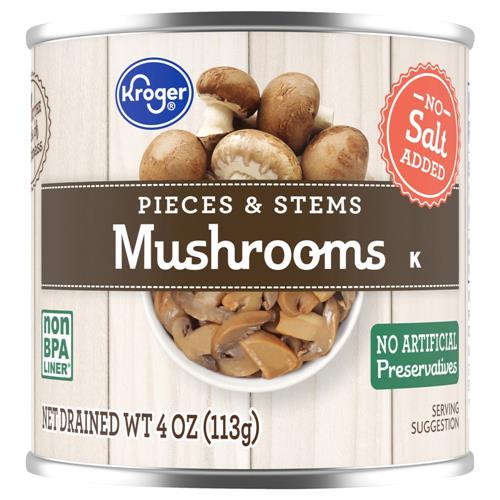 Kroger Mushrooms Pieces and Stems No Salt Added 4 oz