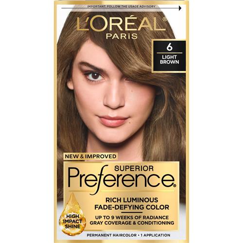 Loreal Paris Superior Preference Fade-Defying + Shine Permanent Hair Color, 6 Light Brown, Pack Of 1, Hair Dye