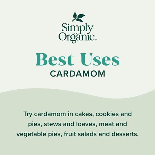 Simply Organic Cardamom, 2.82 Ounce, Certified Organic & Kosher, Aromatic, Subtly Spicy-Sweet, No Eto, Non Irradiated