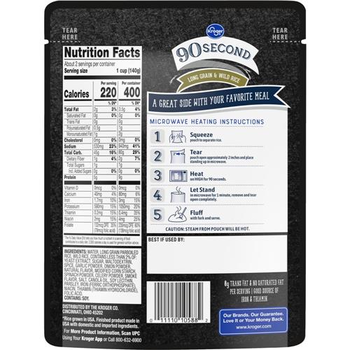 Kroger 90 Second Microwavable Long Grain & Wild Rice 8.8 oz