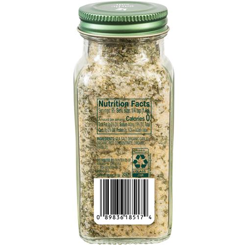 Simply Organic Garlic Salt, 4.7 Ounce Bottle, Perfect Blend Of Salt, Garlic And Parsley For Any Savory Dish