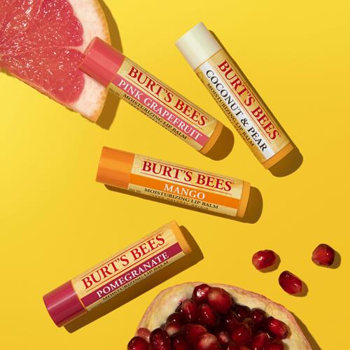 Burts Bees Lip Balm - Pink Grapefruit, Mango, Coconut & Pear, And Pomegranate Pack, Lip Moisturizer With Beeswax, Tint-Free, Natural Origin Conditioning Treatment, 4 Tubes, 0.15 Oz.