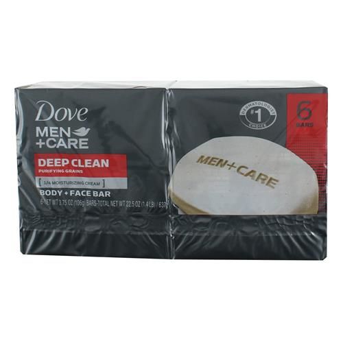 Dove Men + Care Body Soap And Face Bar More Moisturizing Than Bar Soap Deep Clean Effectively Washes Away Bacteria, Nourishes Your Skin 3.75 Oz 6 Bars