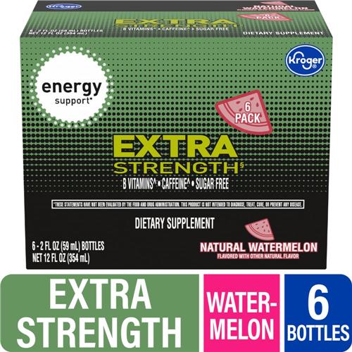 Kroger Sugar Free Extra Strength Watermelon Energy Shot Bottles 6 pk / 2 fl oz