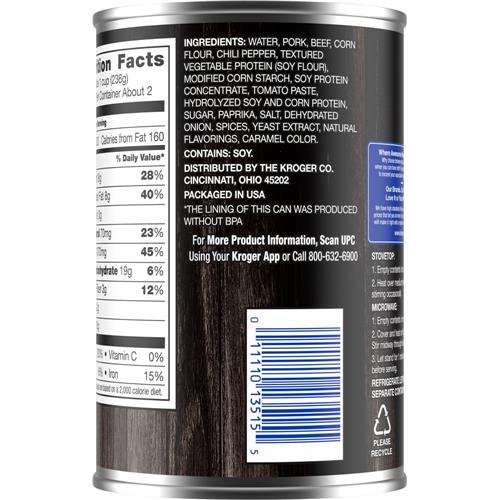 Kroger Chili No Beans 15 oz