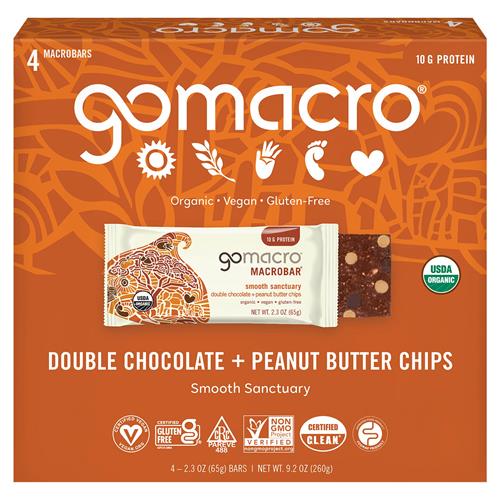 Gomacro Organic Double Chocolate Peanut Butter Chip Bar 4 Count, 2.3 Oz