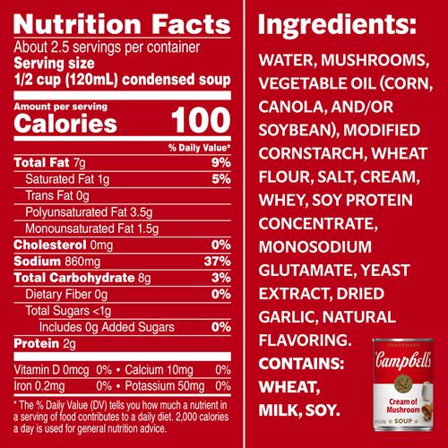 Campbells Condensed Cream Of Mushroom Soup, 10.5 Oz Can