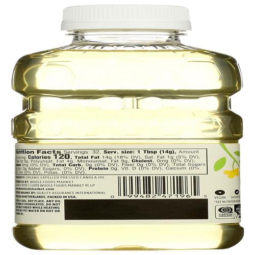Whole Foods Market Organic Canola Cooking Oil, 16 Fl Oz