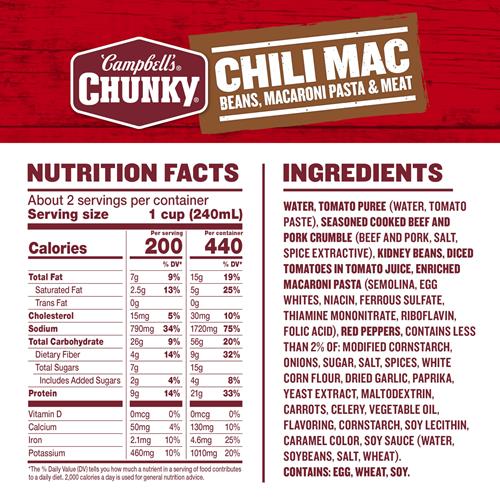 Campbells Chunky Soup, Chili Mac, 18.8 Oz Can