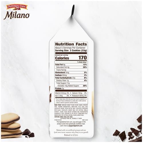Pepperidge Farm Milano Milk Chocolate Cookies, 6 Oz Bag (15 Cookies)