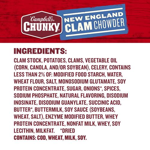 Campbells Chunky Soup, New England Clam Chowder, 18.8 Oz Can
