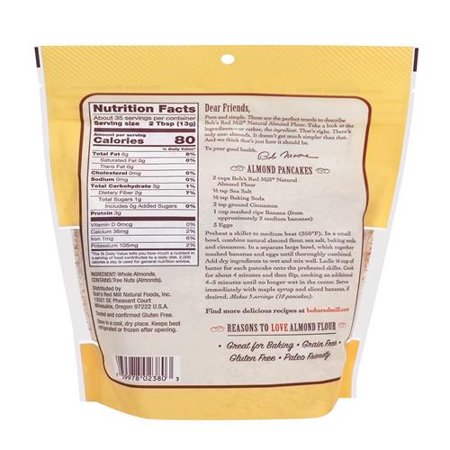Bobs Red Mill Natural Almond Flour, 16Oz (Pack Of 1) - Non Gmo, Vegan, Paleo Friendly, Keto Friendly, Kosher