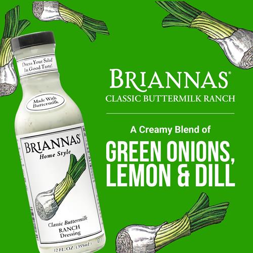 Briannas - Home Style Classic Buttermilk Ranch Dressing – Fine Salad Dressing Made With Premium Ingredients - Gluten Free, Kosher, & Low Sugar Dressing - 12 Oz. Bottle