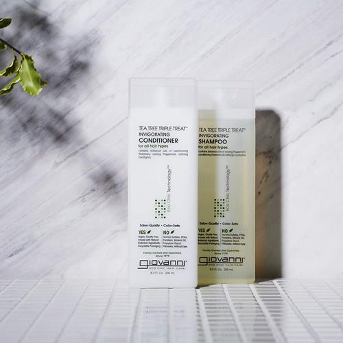 Giovanni Tea Tree Triple Treat Invigorating Conditioner, 8.5 Oz. - Cooling Peppermint, Eucalyptus, Rosemary, Helps Dry Flaking Scalp, Lauryl And Laureth Sulfate Free, Paraben Free