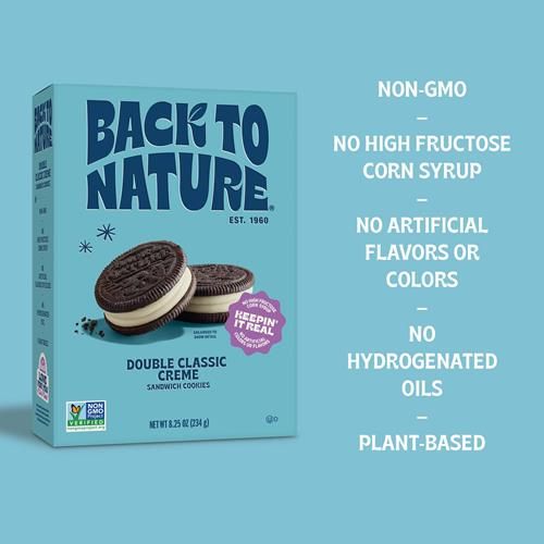 Back To Nature - Double Classic Creme Sandwich Cookies - Enjoy Our Plant Based Cookies Made With Wheat Flour - Vegan & Non-Gmo - Seriously Tasty Snacking - 8.25 Ounce