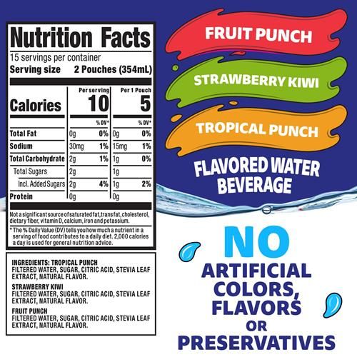 Capri Sun Roarin Waters Fruit Punch, Strawberry Kiwi & Tropical Punch Flavored With Other Natural Flavor Water Beverage, 30 Ct Box, 6 Fl Oz Drink Pouches