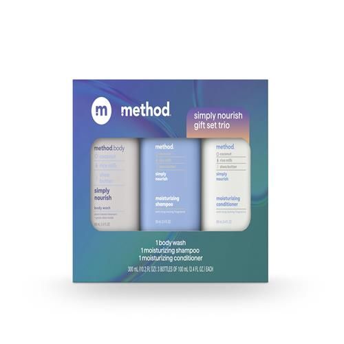 Method Body Wash And Hair Care Gift Set, Simply Nourish, 3.4 Oz Travel Size Bottles
