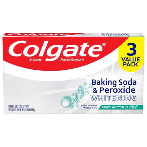 Colgate Baking Soda And Peroxide Whitening Toothpaste, Frosty Mint Stripe - 6.0 Ounce (Pack Of 3)