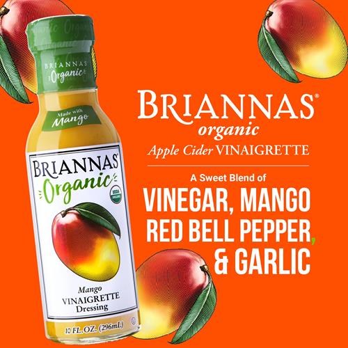 Briannas - Organic Mango Vinaigrette Dressing - Certified Organic & Kosher Salad Dressing Made With Premium Ingredients - 10 Oz. Bottle