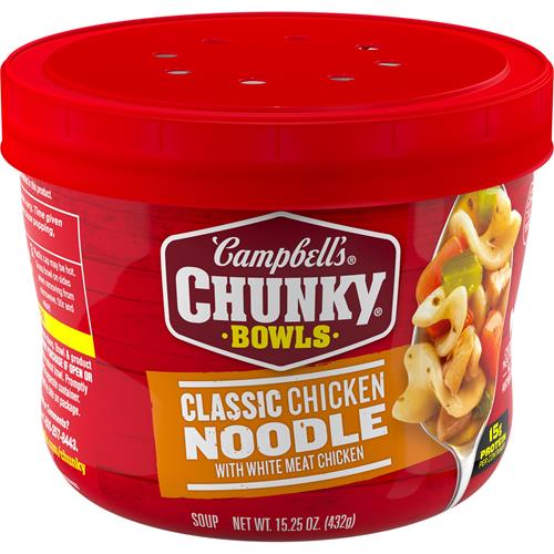 Campbells Chunky Soup, Classic Chicken Noodle Soup, 15.25 Oz Microwavable Bowl