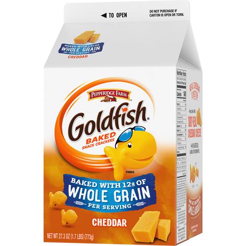 Goldfish Cheddar Cheese Crackers, Baked With Whole Grain, 27.3 Oz Carton