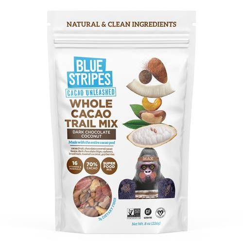 Blue Stripes Dark Chocolate Coconut Whole Cacao Trail Mix, 8Oz