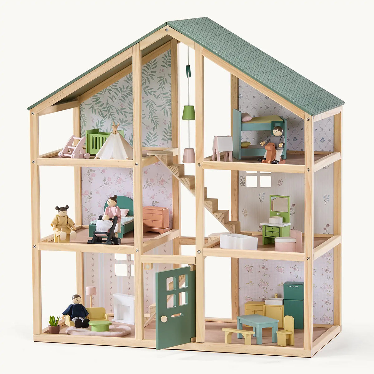Tiny Land® Sweetwood Evergreen Dollhouse & Wooden Dollhouse Dolls