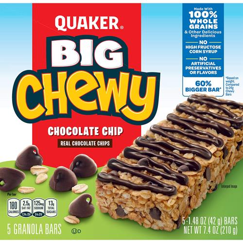 Quaker Big Chewy Granola Bars, 60% Larger, Chocolate Chip, (5 Pack)